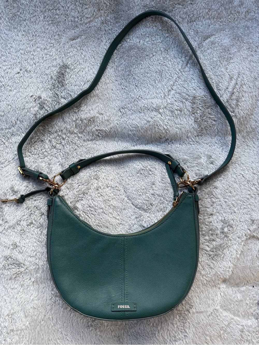 Fossil Teal Leather Crescent Shoulder Bag with Gold Hardware
